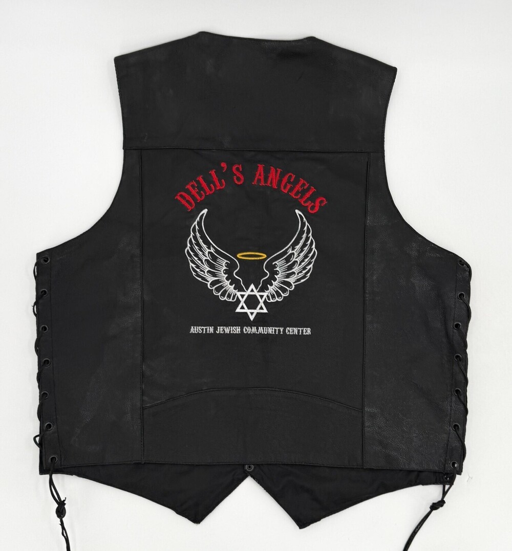 Dells Angels Leather Vest Mens 2XL Black Lace Up Biker Austin JCC Snap Front